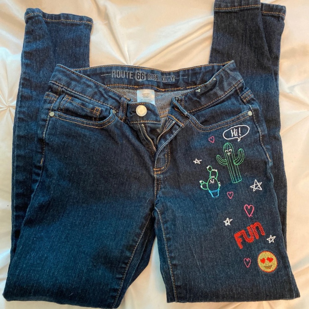 Route 66 embroidered skinny jeans